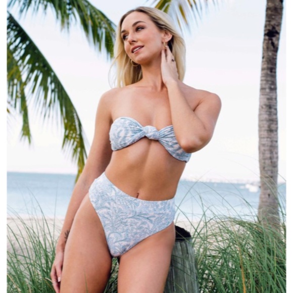 SOLD OUT Blue Rosa Knot Front Paisley High Waisted Bikini Swimsuit Set - Picture 2 of 5